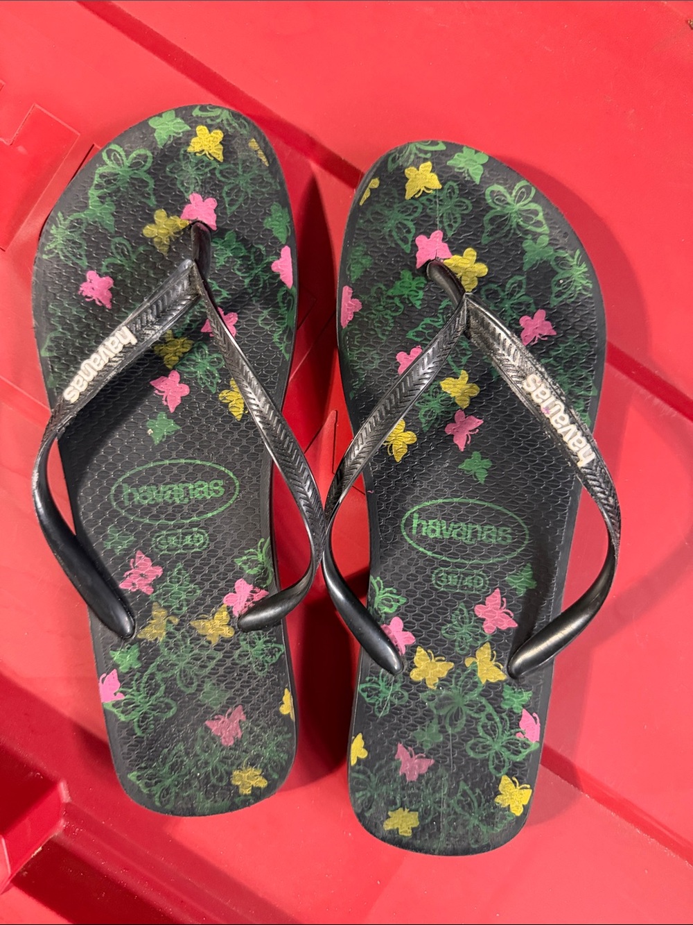 Havaianas Women's Black Flip Flops with Pink & Yellow Floral Print